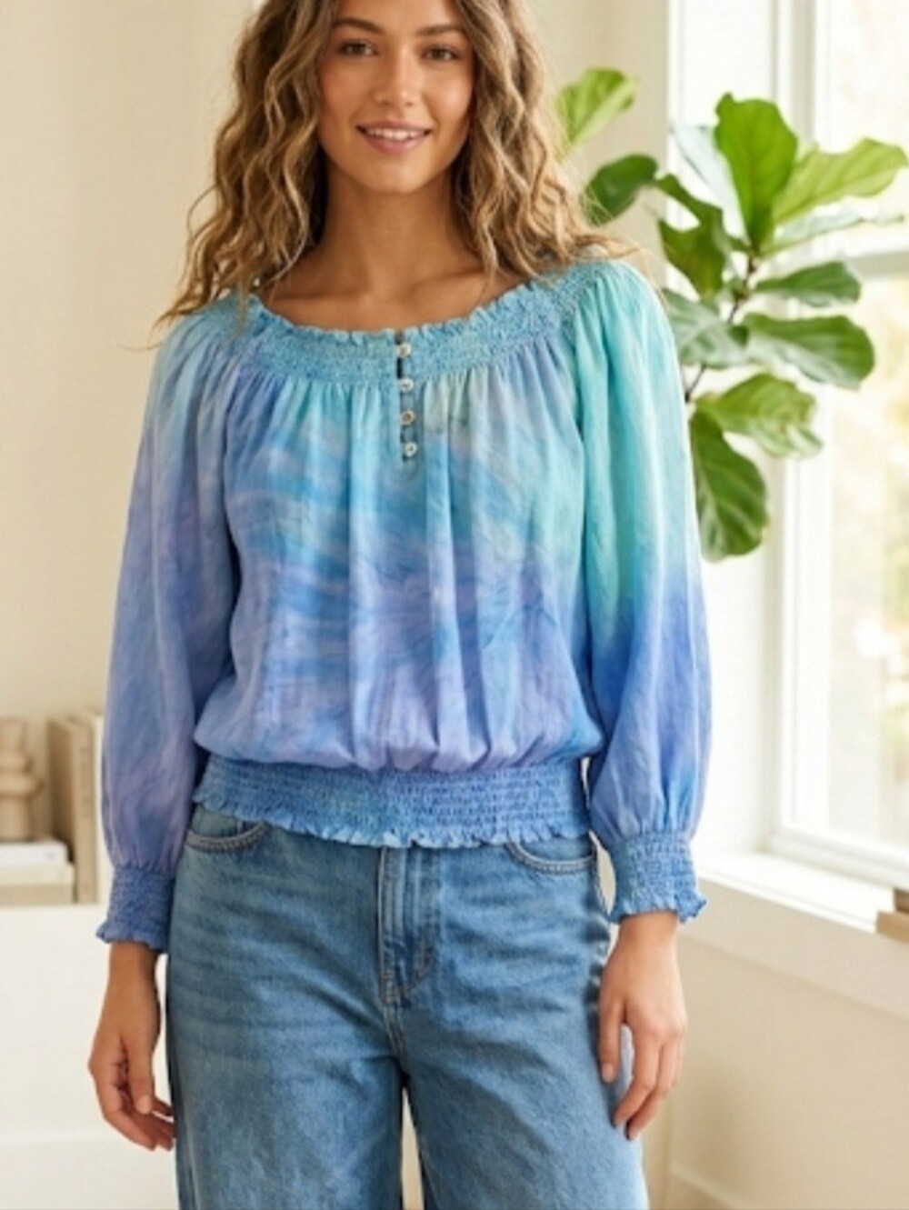 Barbara Lesser watercolor style pullover blouse